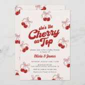 Retro She is the Cherry on Top Trendy Baby Shower Einladung (Vorne/Hinten)