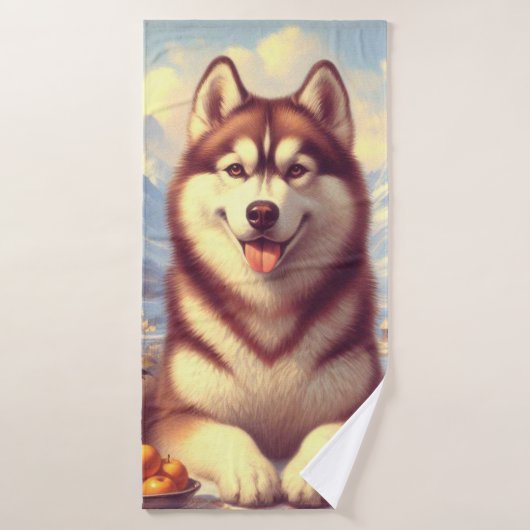 Retro Siberian Husky Gemälde Badehandtuch (Badehandtuch)
