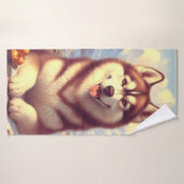 Retro Siberian Husky Gemälde Badehandtuch (Badehandtuch)