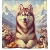 Retro Siberian Husky Gemälde Duschvorhang (Vorderseite)