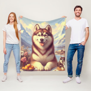 Retro Siberian Husky Gemälde Fleecedecke