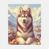 Retro Siberian Husky Gemälde Fleecedecke (Vorderseite)