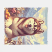 Retro Siberian Husky Gemälde Fleecedecke (Vorderseite (Horizontal))