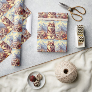 Retro Siberian Husky Gemälde Geschenkpapier