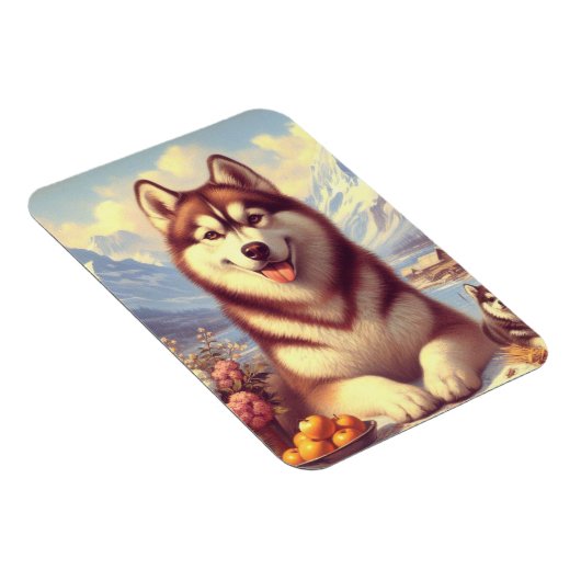 Retro Siberian Husky Gemälde Magnet (Rechte Seite)