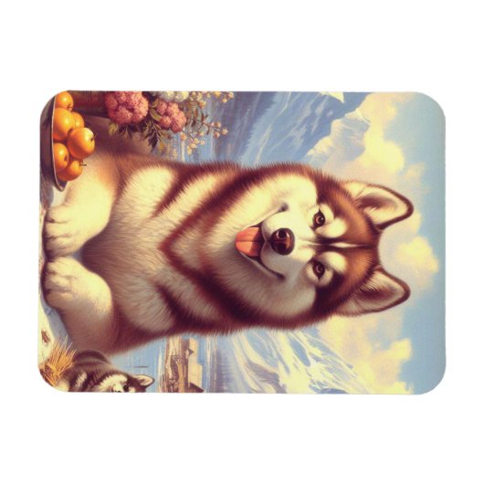 Retro Siberian Husky Gemälde Magnet (Horizontal)