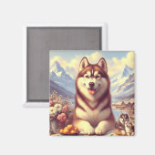 Retro Siberian Husky Gemälde Magnet (Vorderseite/Rückseite)