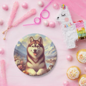Retro Siberian Husky Gemälde Pappteller (Party)