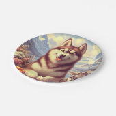 Retro Siberian Husky Gemälde Pappteller (Schrägansicht)