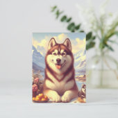 Retro Siberian Husky Gemälde Postkarte (Stehend Vorderseite)