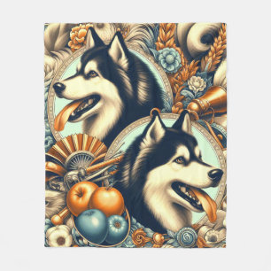 Retro Siberian Husky Illustration Fleecedecke