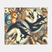 Retro Siberian Husky Illustration Fleecedecke (Vorderseite (Horizontal))