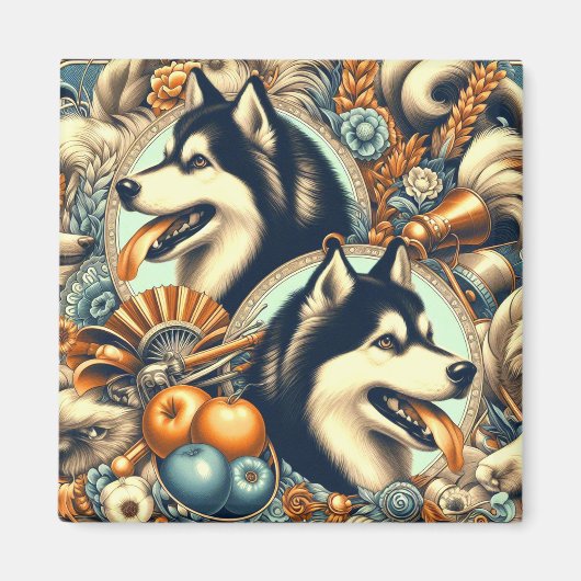 Retro Siberian Husky Illustration Magnet (Vorne)