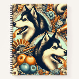 Retro Siberian Husky Illustration Notizblock
