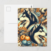 Retro Siberian Husky Illustration Postkarte (Vorne/Hinten)