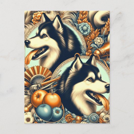 Retro Siberian Husky Illustration Postkarte (Vorderseite)