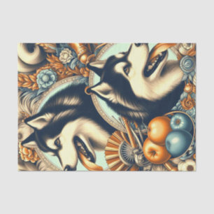 Retro Siberian Husky Illustration Seidenpapier