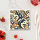 Retro Siberian Husky Illustration Serviette (Beispiel)