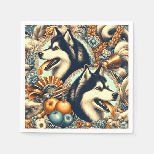 Retro Siberian Husky Illustration Serviette (Vorderseite)