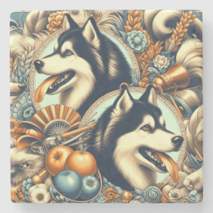 Retro Siberian Husky Illustration Steinuntersetzer