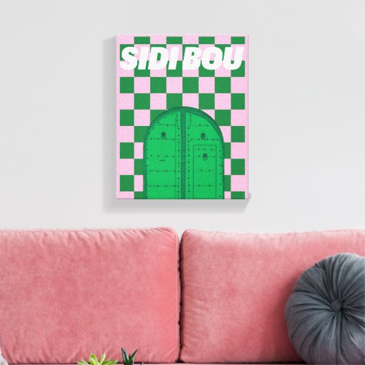 Retro Sidi Bou Said Stretched Canvas Print Leinwanddruck (Insitu (Wohnzimmer))