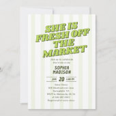 Retro Sie ist frisch vom Markt Brautdusche Einladung (Vorderseite)