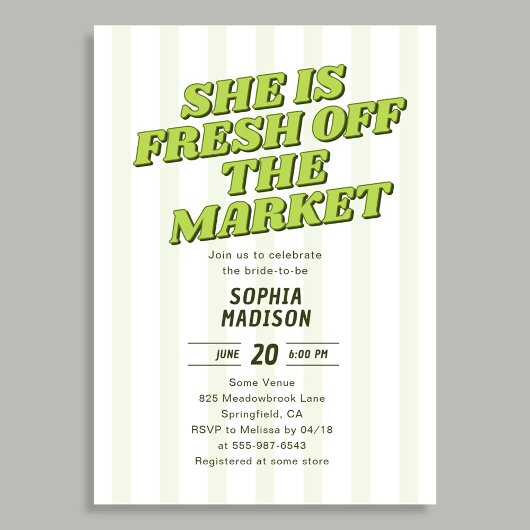 Retro Sie ist frisch vom Markt Brautdusche Einladung