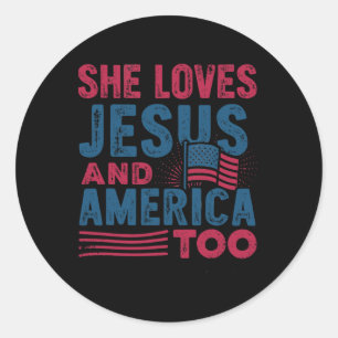 Retro Sie Lieben Jesus und Amerika zu 4. Juli Runder Aufkleber