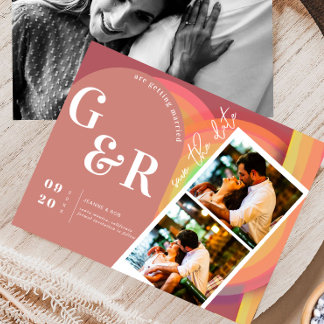 Retro-Siebziger-Jahre-Streifenbogen Save The Date