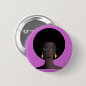 Retro Siebzigerjahre Afro-Grün-mit Augen Button (Vorne & Hinten)