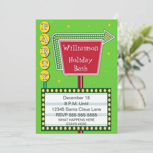 Retro Sign Holiday Party Einladung (Stehend Vorderseite)