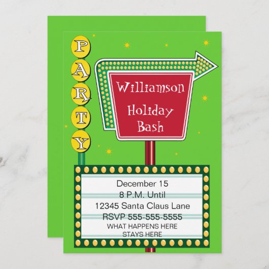 Retro Sign Holiday Party Einladung (Vorne/Hinten)