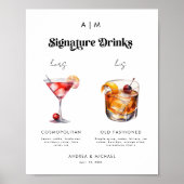 Retro Signature Drinks Bräutigam Hochzeitssymbol Poster (Vorne)