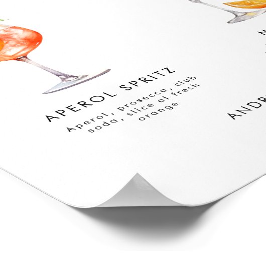 Retro Signature Drinks Cocktails Hochzeitszeichen Poster (Ecke)