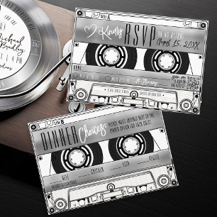 Retro-Silber-Kassette-Hochzeitseinladung RSVP Karte