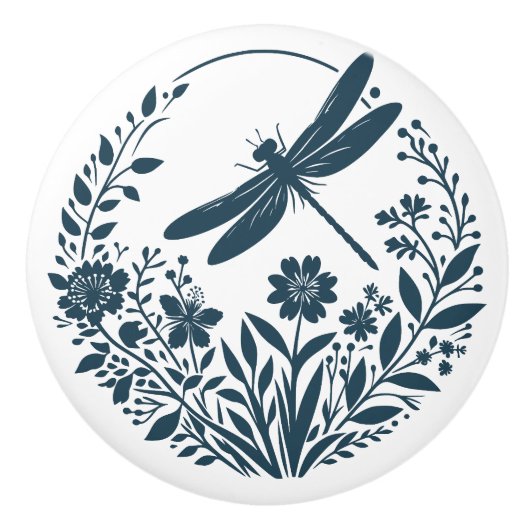 Retro-Silhouette Dragonfly mit Blume Keramikknauf (Vorderseite)