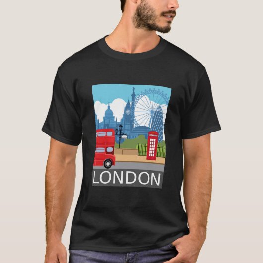 Retro-Silhouette Londons Wahrzeichen T-Shirt (Vorderseite)
