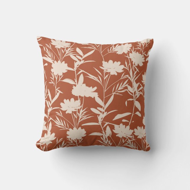 Retro silhouette meadow flowers seamless pattern i kissen (Vorderseite)