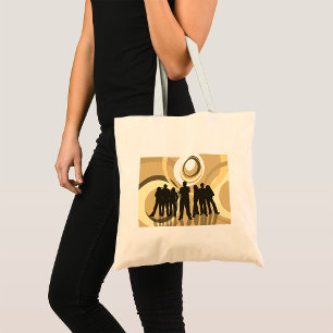 Retro-Silhouette-Menschen mit abstrakten Kreisen Tragetasche