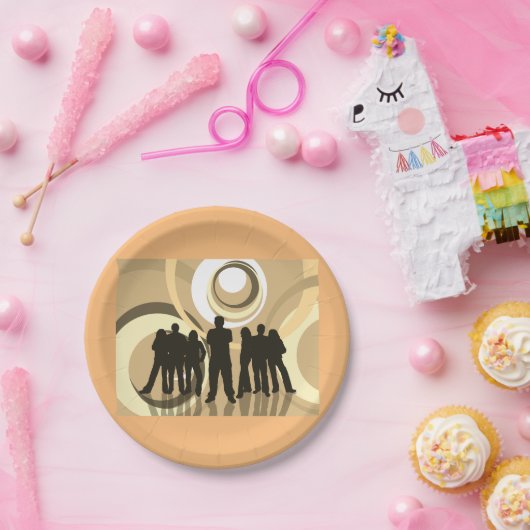 Retro-Silhouette Personen mit Abstrakten Kreisläuf Pappteller (Party)