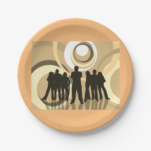 Retro-Silhouette Personen mit Abstrakten Kreisläuf Pappteller (Vorderseite)