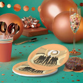 Retro-Silhouette Personen mit Abstrakten Kreisläuf Pappteller