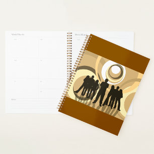 Retro-Silhouette Personen mit Abstrakten Kreisläuf Planer