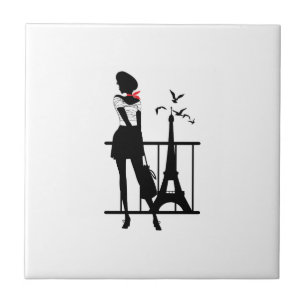 Retro Silhouette rot und schwarz mit Eiffel T Fliese