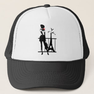 Retro Silhouette rot und schwarz mit Eiffel T Truckerkappe