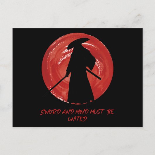 Retro-Silhouette Samurai - Zitat über den Geist vo Postkarte (Vorderseite)