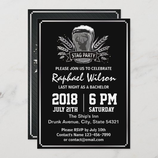 Retro Silver Barley Bachelor Party Card Einladung (Vorne/Hinten)