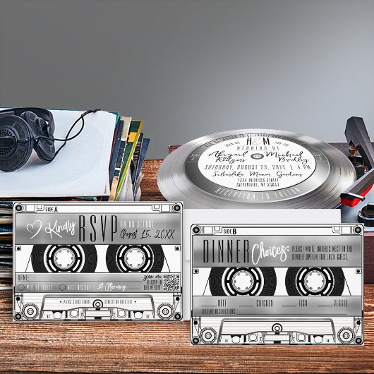 Retro Silver Cassette Band Hochzeit Einladung UAWG