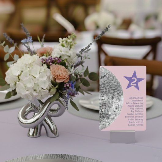 Retro Silver Disco Wedding Table Seating Card Save The Date