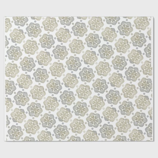 Retro Silver Gold Blume Muster Geschenkpapier (Flach)